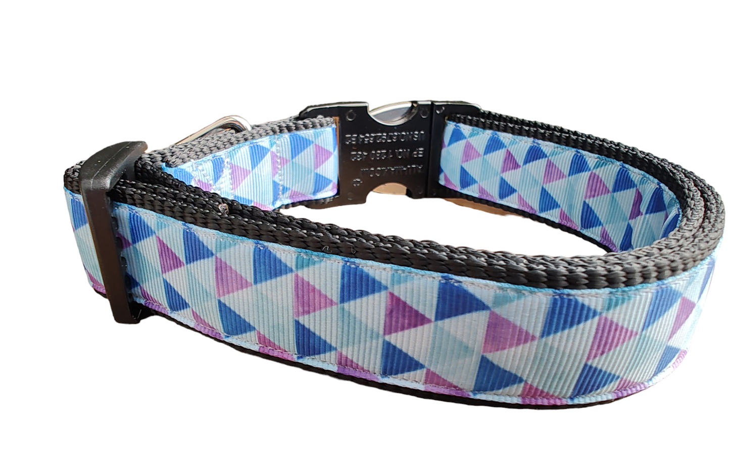Purple Triangles Black Nylon Dog Collar MD, LG, XL, Leash | Purrfect Pet Kingdom