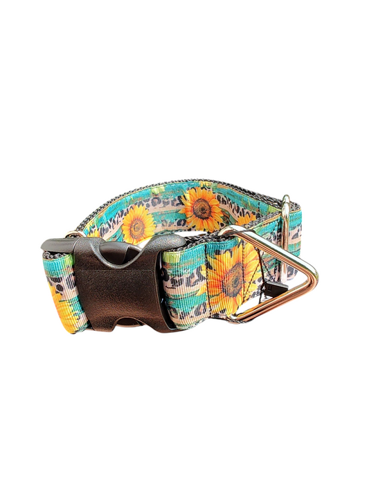 1.5" Wide Sunflowers and Leopard Print Nylon Dog Collar | Purrfect Pet Kingdom