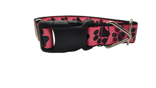 Black Glitter Paws On Pink Nylon Dog Collar | Purrfect Pet Kingdom