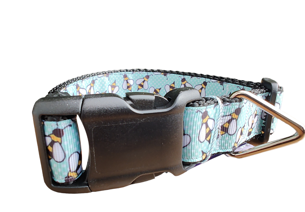 Blue Bees Black Nylon Dog Collar MD, LG, XL, Leash
