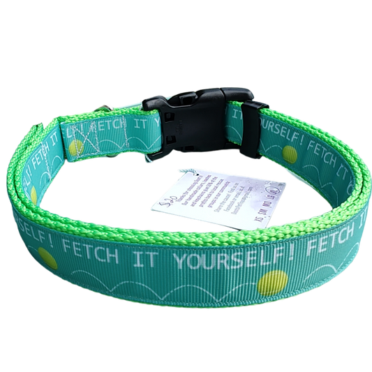 Fetch It Yourself! Neon Green Nylon Dog Collar MD, LG, XL, Leash | Purrfect Pet Kingdom