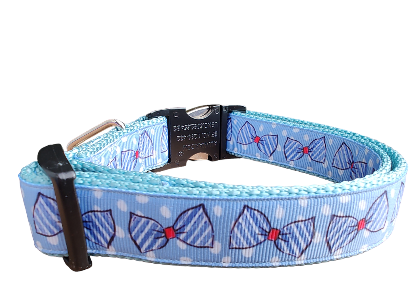 Blue Bow Ties Light Blue Nylon Dog Collar MD, LG, XL, Leash, Martingale | Purrfect Pet Kingdom