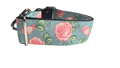 1.5" Wide Roses on Blue Nylon Dog Collar