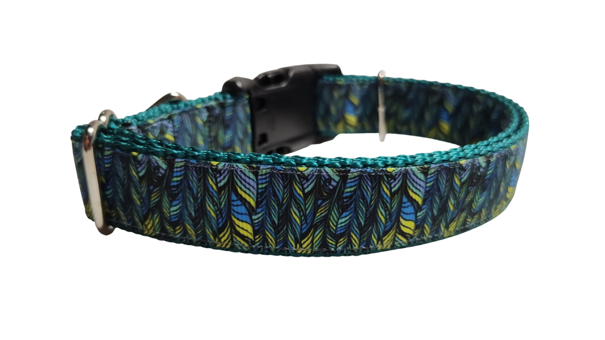 Green Feathers Pattern Nylon Dog Collar | Purrfect Pet Kingdom