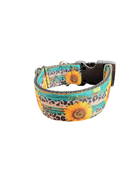1.5" Wide Sunflowers and Leopard Print Nylon Dog Collar | Purrfect Pet Kingdom