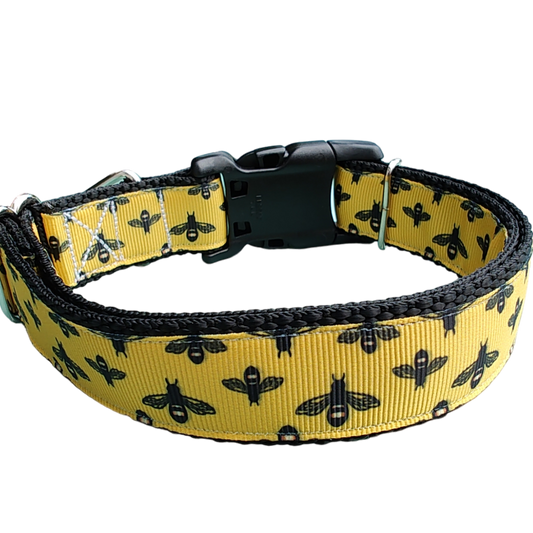 Bees On Yellow Nylon Dog Collar | Purrfect Pet Kingdom