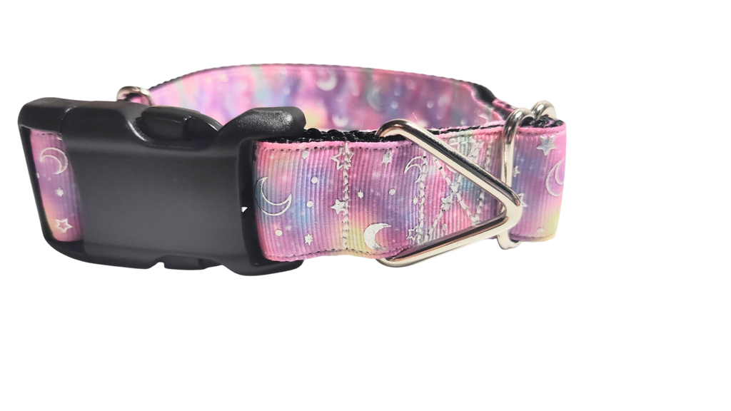 Pink Galaxy Moon and Stars Nylon Dog Collar
