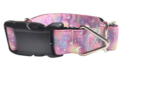 Pink Galaxy Moon and Stars Nylon Dog Collar | Purrfect Pet Kingdom