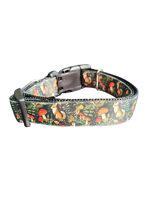 Mushrooms and Foxes Nylon Dog Collar | Purrfect Pet Kingdom
