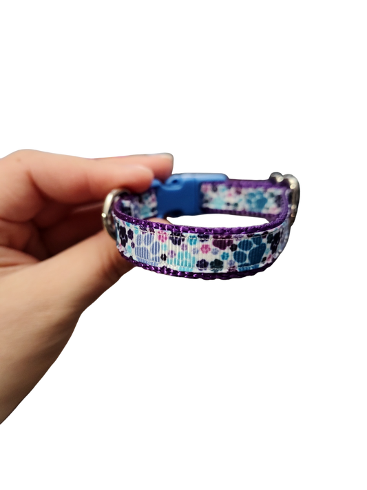1/2" Purple Pawprints Nylon Dog / Cat Collar