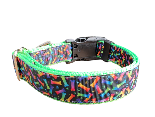 Neon Bones Green Nylon Dog Collar MD, LG, XL, Leash | Purrfect Pet Kingdom