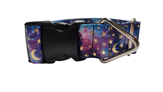1.5" Wide Purple Stars and Moons Nylon Dog Collar | Purrfect Pet Kingdom