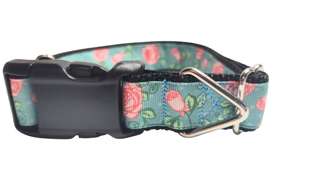 Roses on Blue Nylon Dog Collar