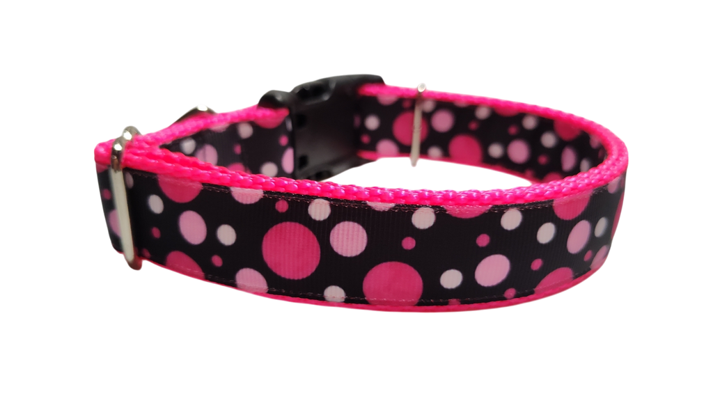 Pink Polka Dots Pattern Nylon Dog Collar