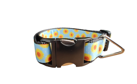 Dog Collar Yellow Flowers Black Botanical Garden Printed Nylon