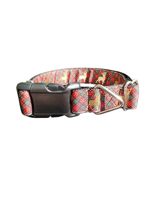 Red and Green Plaid Deer Nylon Dog Collar | Purrfect Pet Kingdom