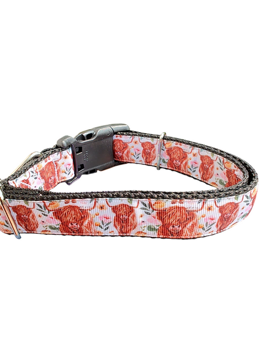 Western Highland Cow Flowers Nylon Dog Collar | Purrfect Pet Kingdom