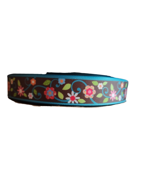 Flowers on Brown Nylon Dog Collar