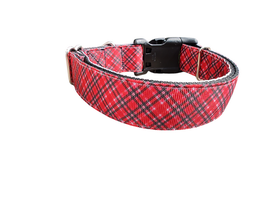 Red / Pink Plaid Christmas Nylon Dog Collar | Purrfect Pet Kingdom