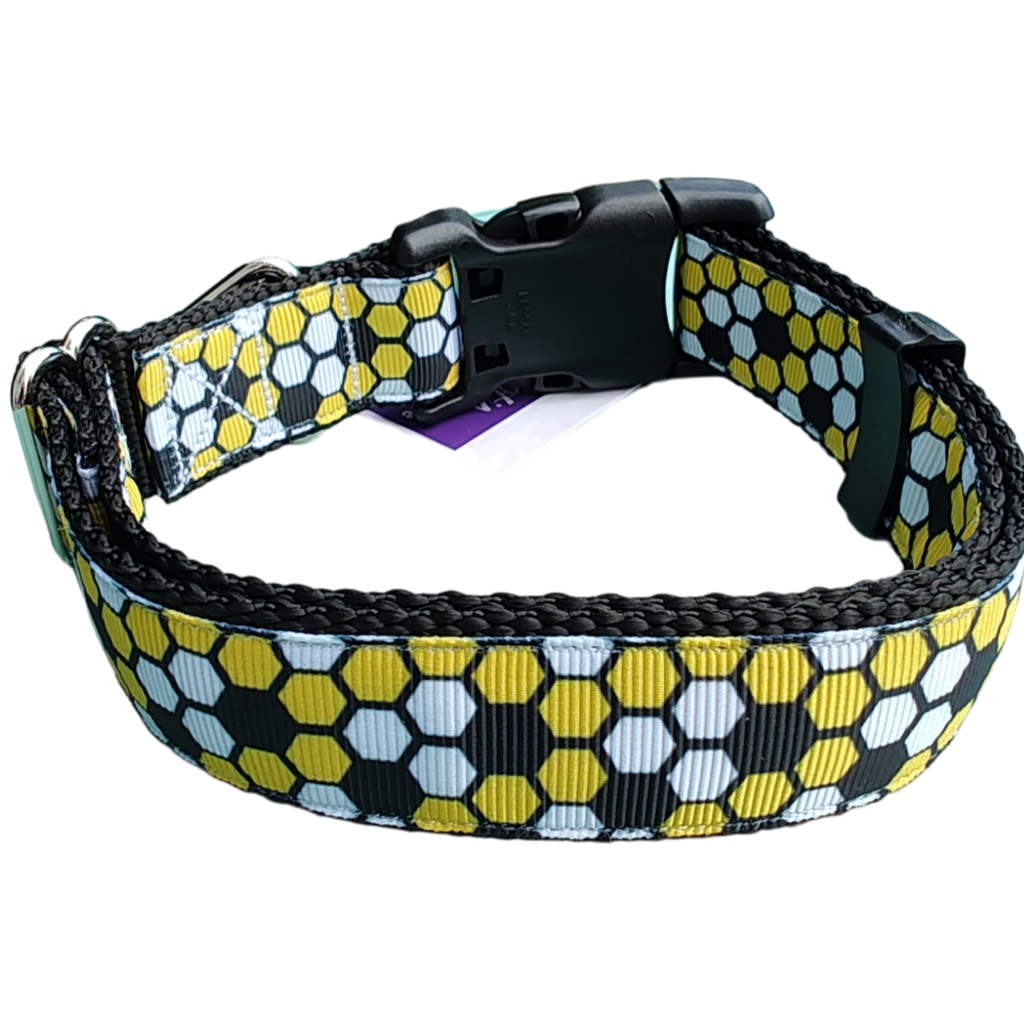 Beehive Black Nylon Dog Collar MD, LG, XL, Leash | Purrfect Pet Kingdom