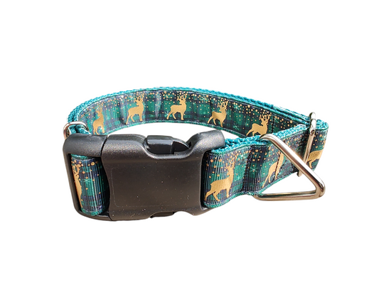 Green Plaid Deer Nylon Dog Collar | Purrfect Pet Kingdom