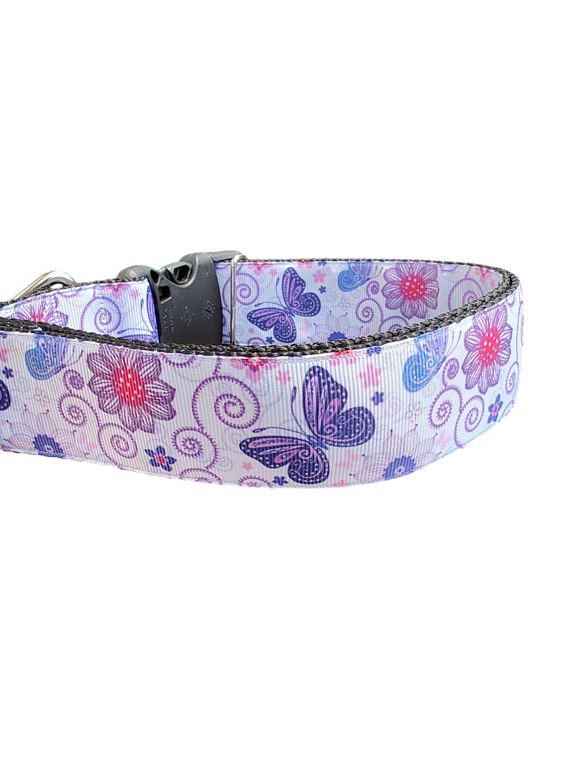 1.5" Wide Butterflies and Flowers Nylon Dog Collar | Purrfect Pet Kingdom
