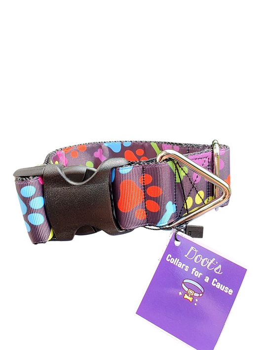 1.5" Wide Rainbow Bones and Pawprints Nylon Dog Collar | Purrfect Pet Kingdom