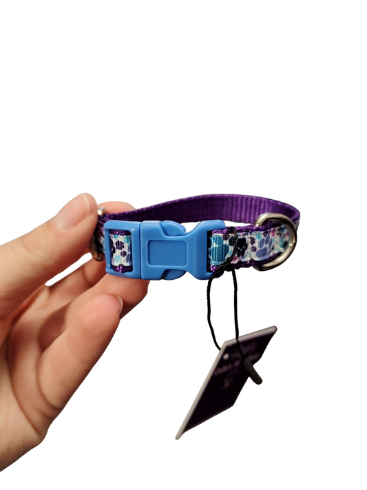 1/2" Purple Pawprints Nylon Dog / Cat Collar