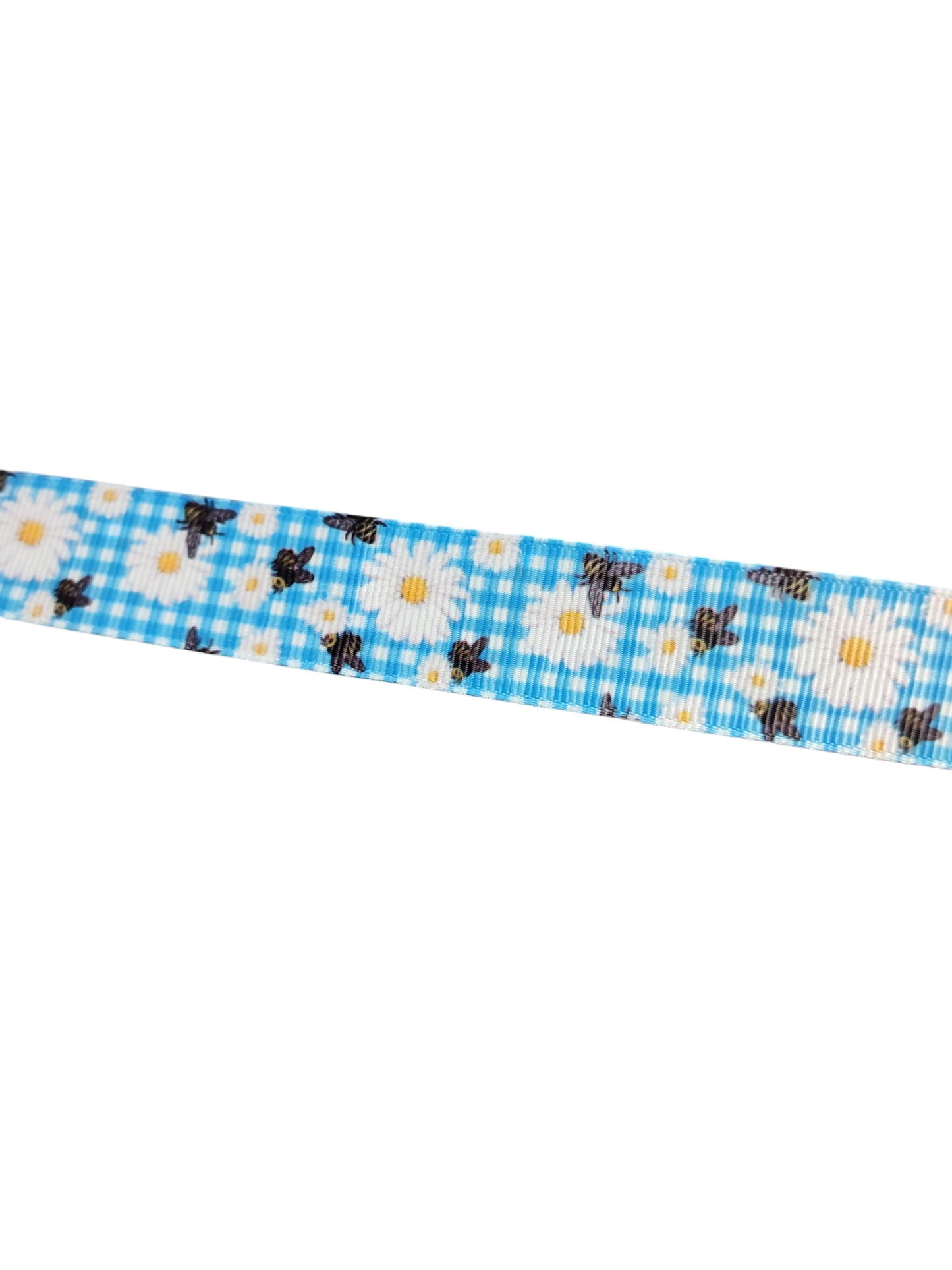 Dog Collar Daisy Bee Gingham Printed Nylon Adjustable Strap - Main Feature View | Majestic Pet Kingdom
