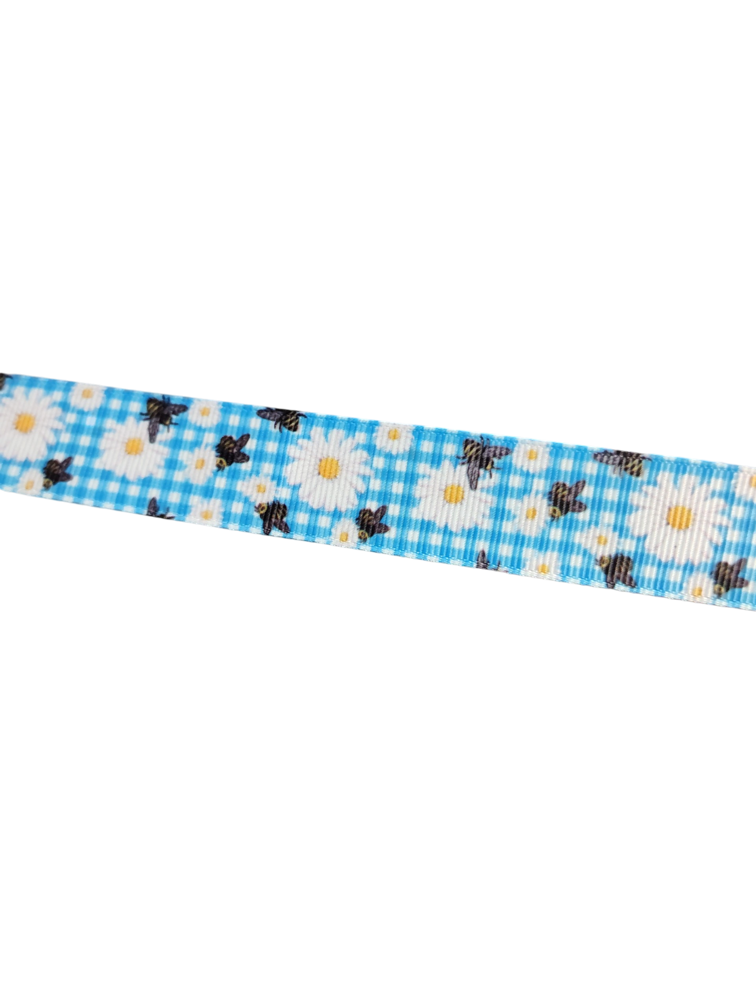 Dog Collar Daisy Bee Gingham Printed Nylon Adjustable Strap - Main Feature View | Majestic Pet Kingdom