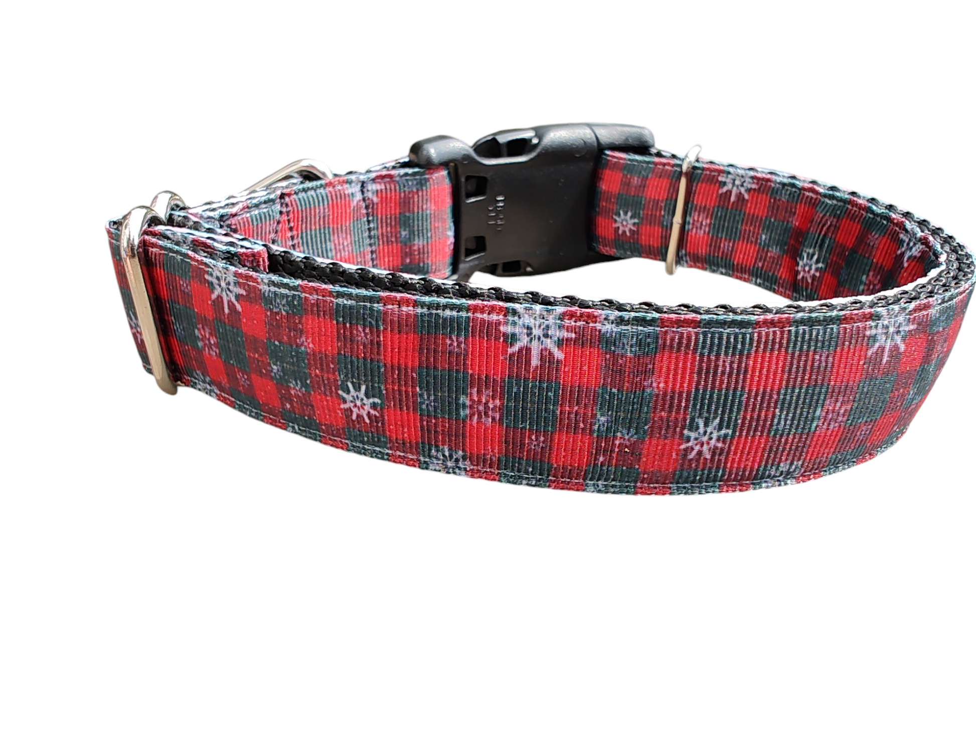Snowflake Check Plaid Christmas Nylon Dog Collar | Purrfect Pet Kingdom