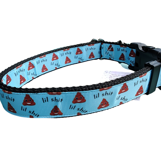 Lil Shit Black Nylon Dog Collar MD, LG, XL, Leash | Purrfect Pet Kingdom
