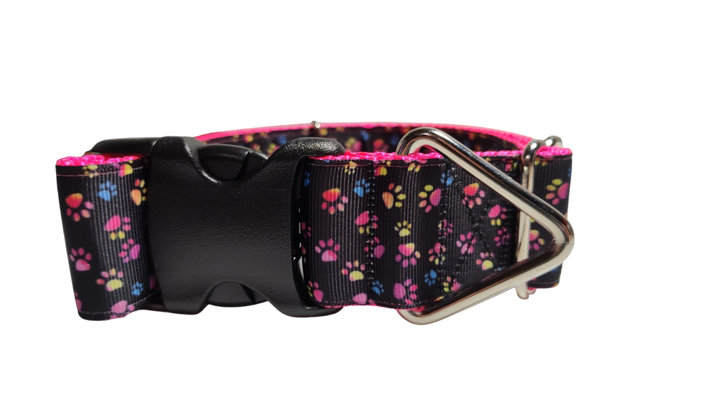 1.5" Wide Colorful Pawprints Nylon Dog Collar