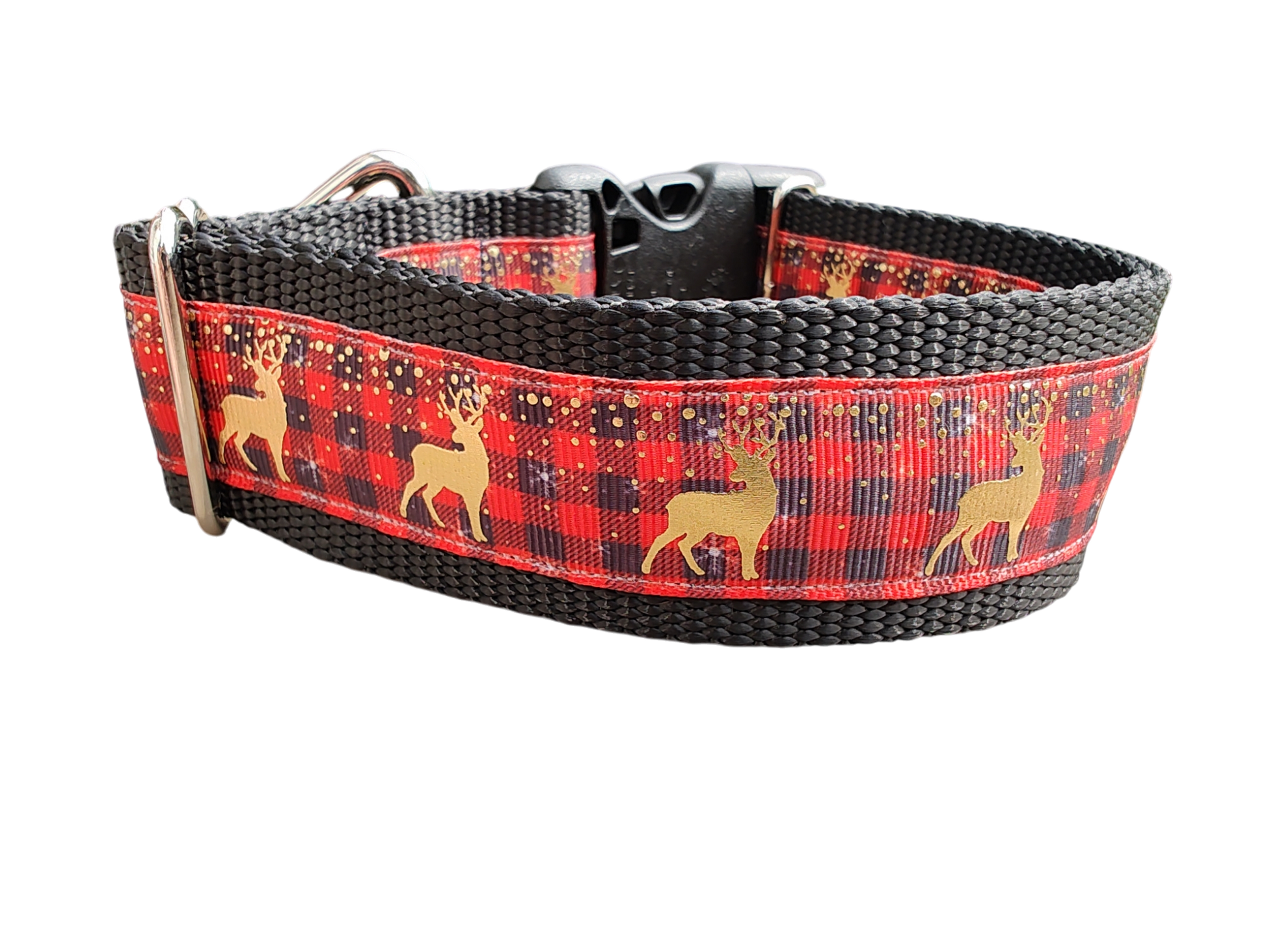 Red Plaid Deer 1.5" Wide Nylon Dog Collar | Purrfect Pet Kingdom