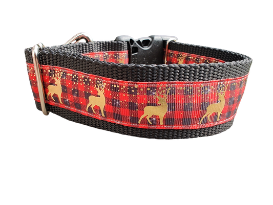 Red Plaid Deer 1.5" Wide Nylon Dog Collar | Purrfect Pet Kingdom