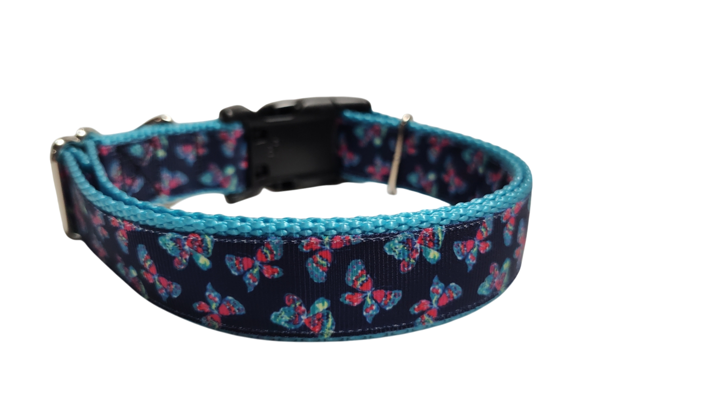 Pink and Blue Butterflies Nylon Dog Collar | Purrfect Pet Kingdom