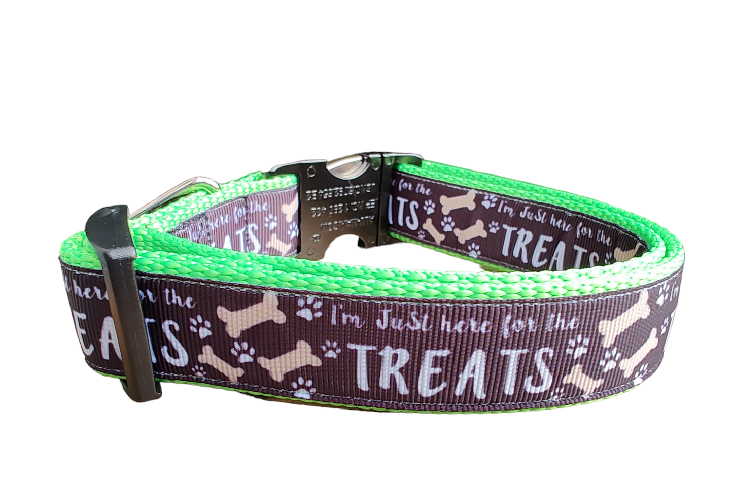 Here For The Treats Neon Green Nylon Dog Collar MD, LG, XL, Leash | Purrfect Pet Kingdom