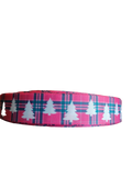 Pink Plaid Trees Nylon Dog Collar