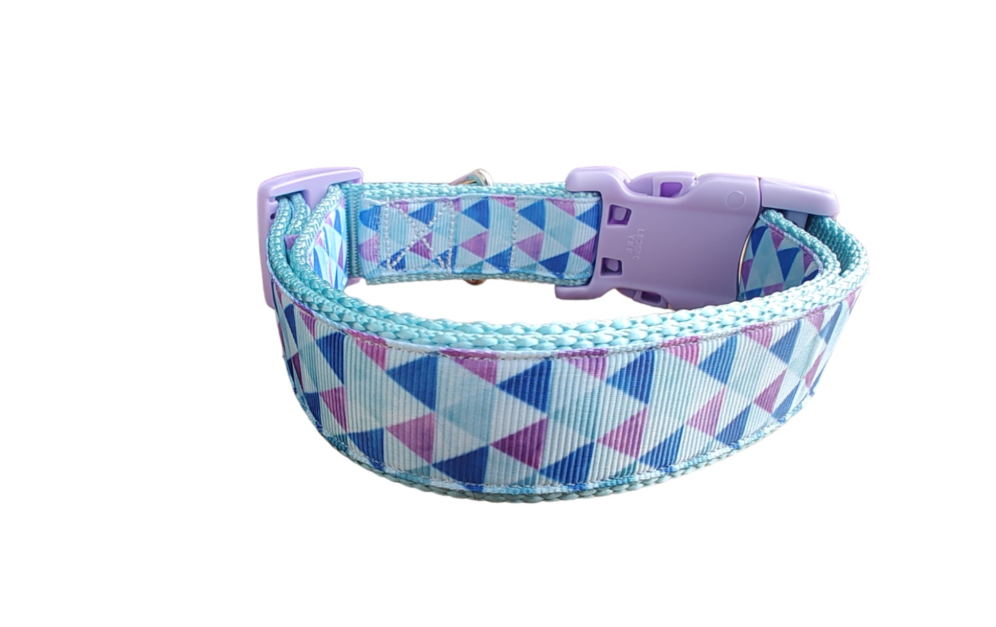 Purple Triangles Light Blue Nylon Dog Collar MD, LG, XL, Leash | Purrfect Pet Kingdom