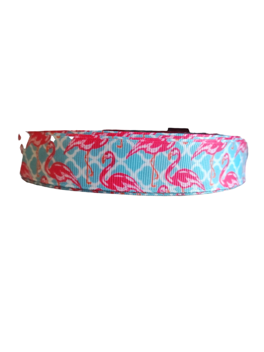 Flamingo on Blue Tiles Nylon Dog Collar | Purrfect Pet Kingdom