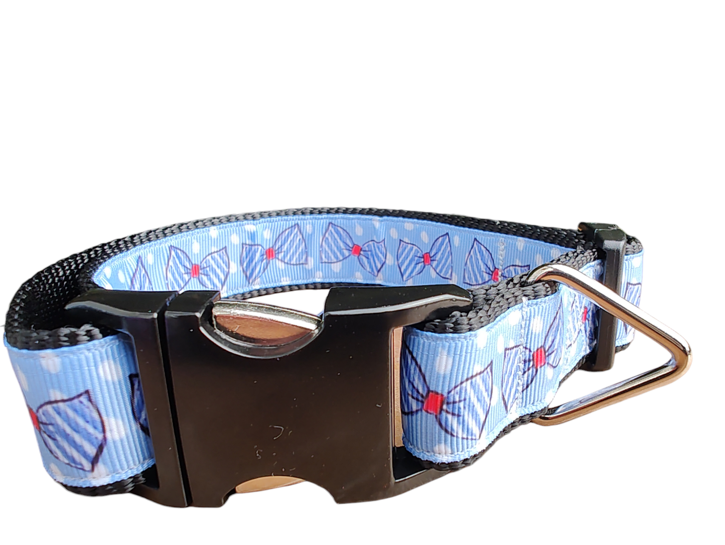 Blue Bow Ties Black Nylon Dog Collar MD, LG, XL, Leash | Purrfect Pet Kingdom