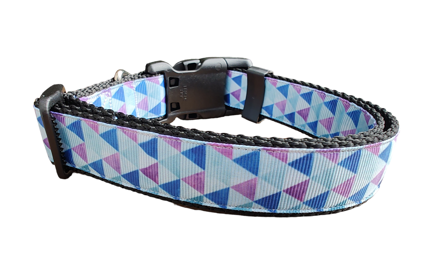 Purple Triangles Black Nylon Dog Collar MD, LG, XL, Leash | Purrfect Pet Kingdom