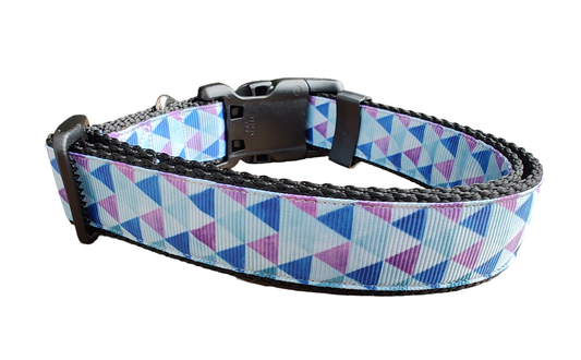 Purple Triangles Black Nylon Dog Collar MD, LG, XL, Leash | Purrfect Pet Kingdom