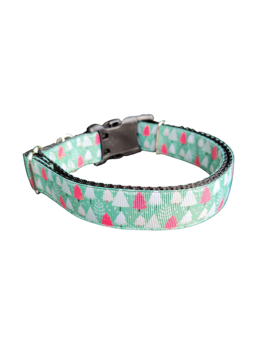Green and Pink Trees Nylon Dog Collar | Purrfect Pet Kingdom