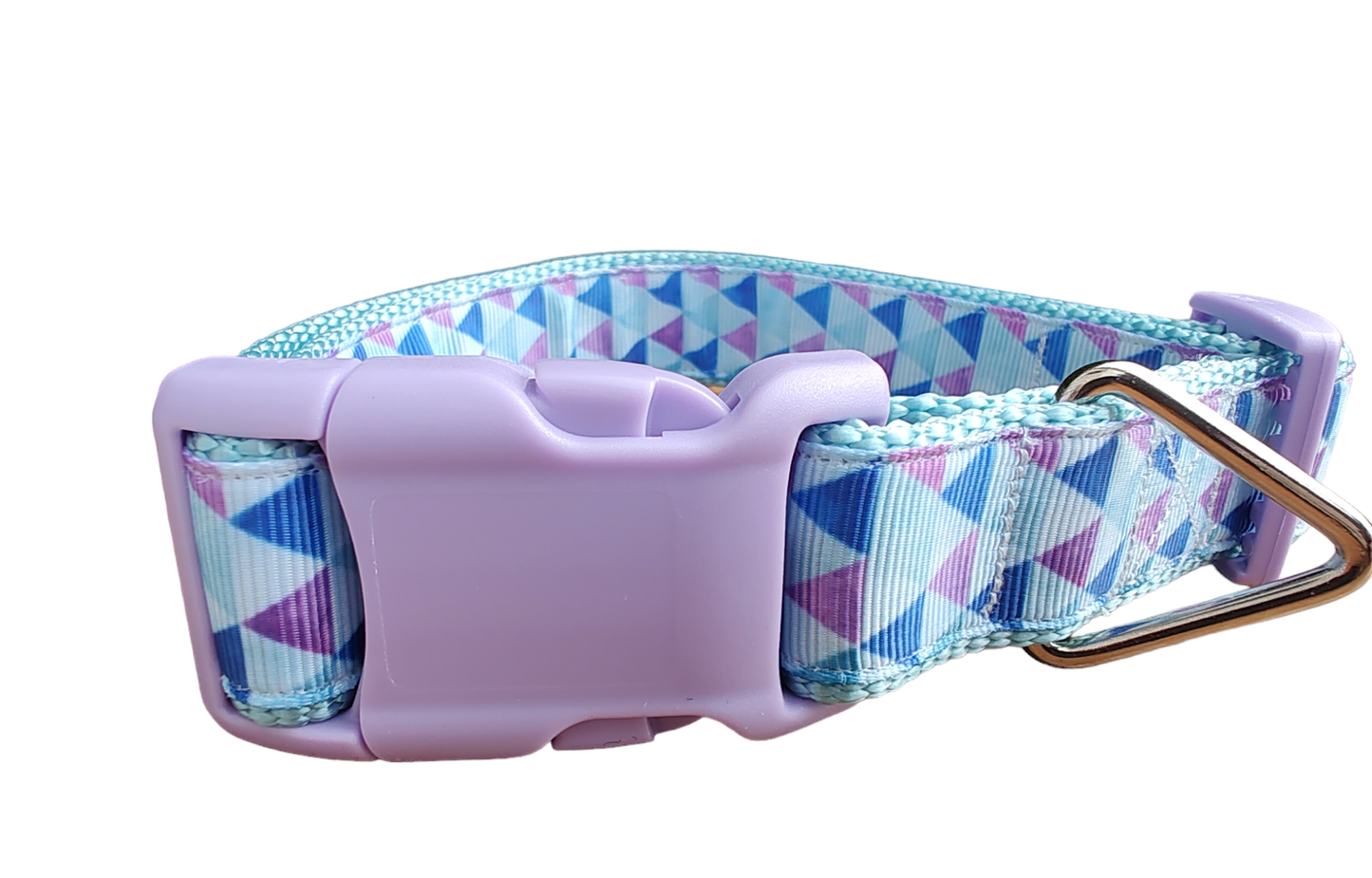 Purple Triangles Light Blue Nylon Dog Collar MD, LG, XL, Leash | Purrfect Pet Kingdom