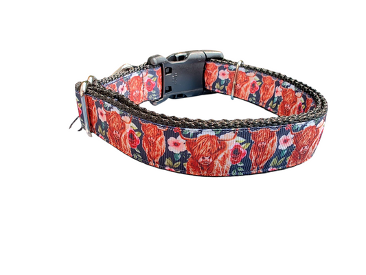 Western Highland Cow Flowers 2 Nylon Dog Collar | Purrfect Pet Kingdom
