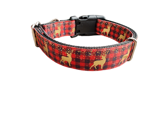 Red Plaid Deer Nylon Dog Collar | Purrfect Pet Kingdom