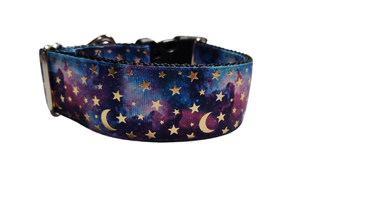 1.5" Wide Purple Stars and Moons Nylon Dog Collar | Purrfect Pet Kingdom
