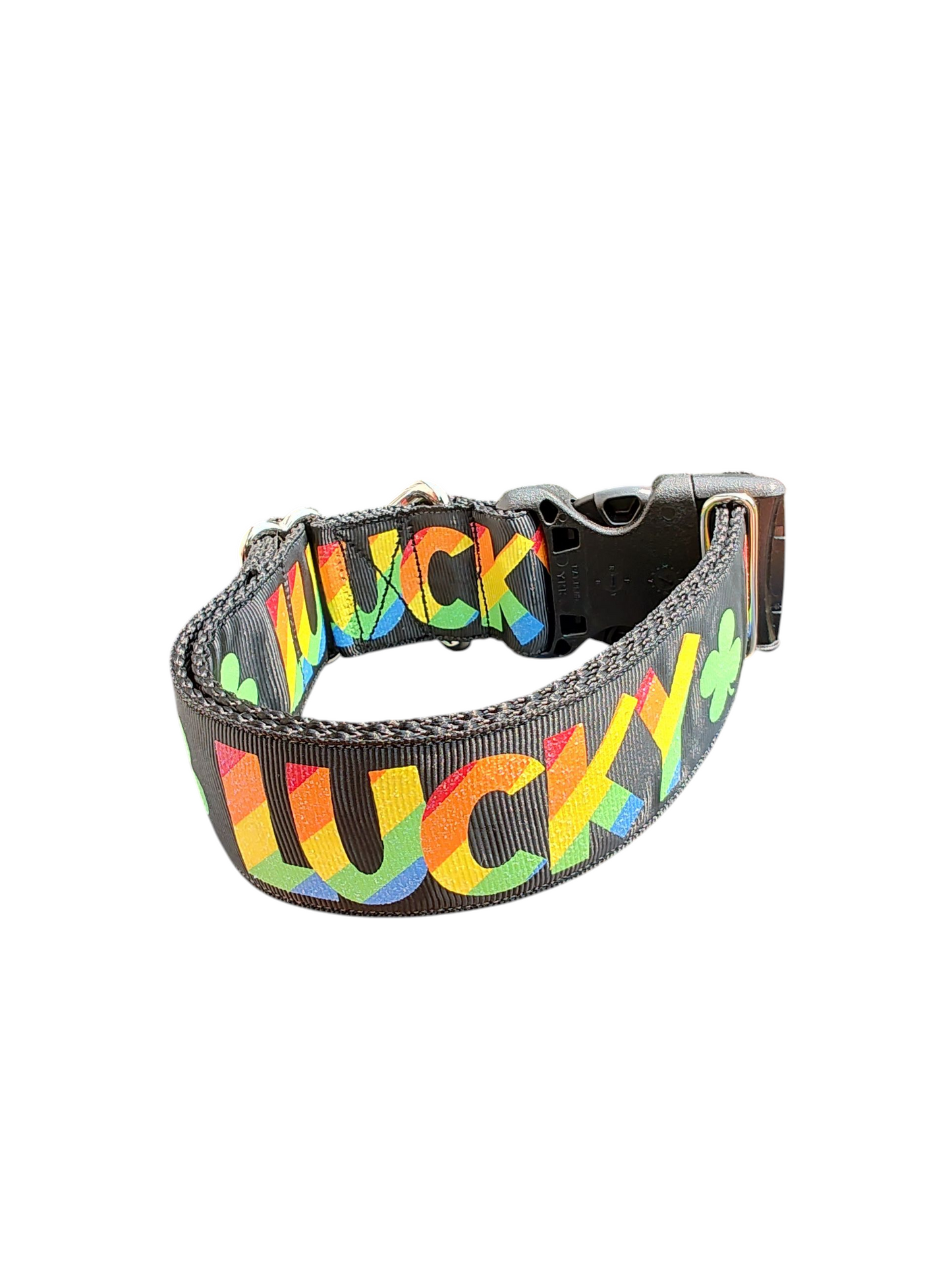 1.5" Wide Lucky Rainbow Clover Nylon Dog Collar | Purrfect Pet Kingdom