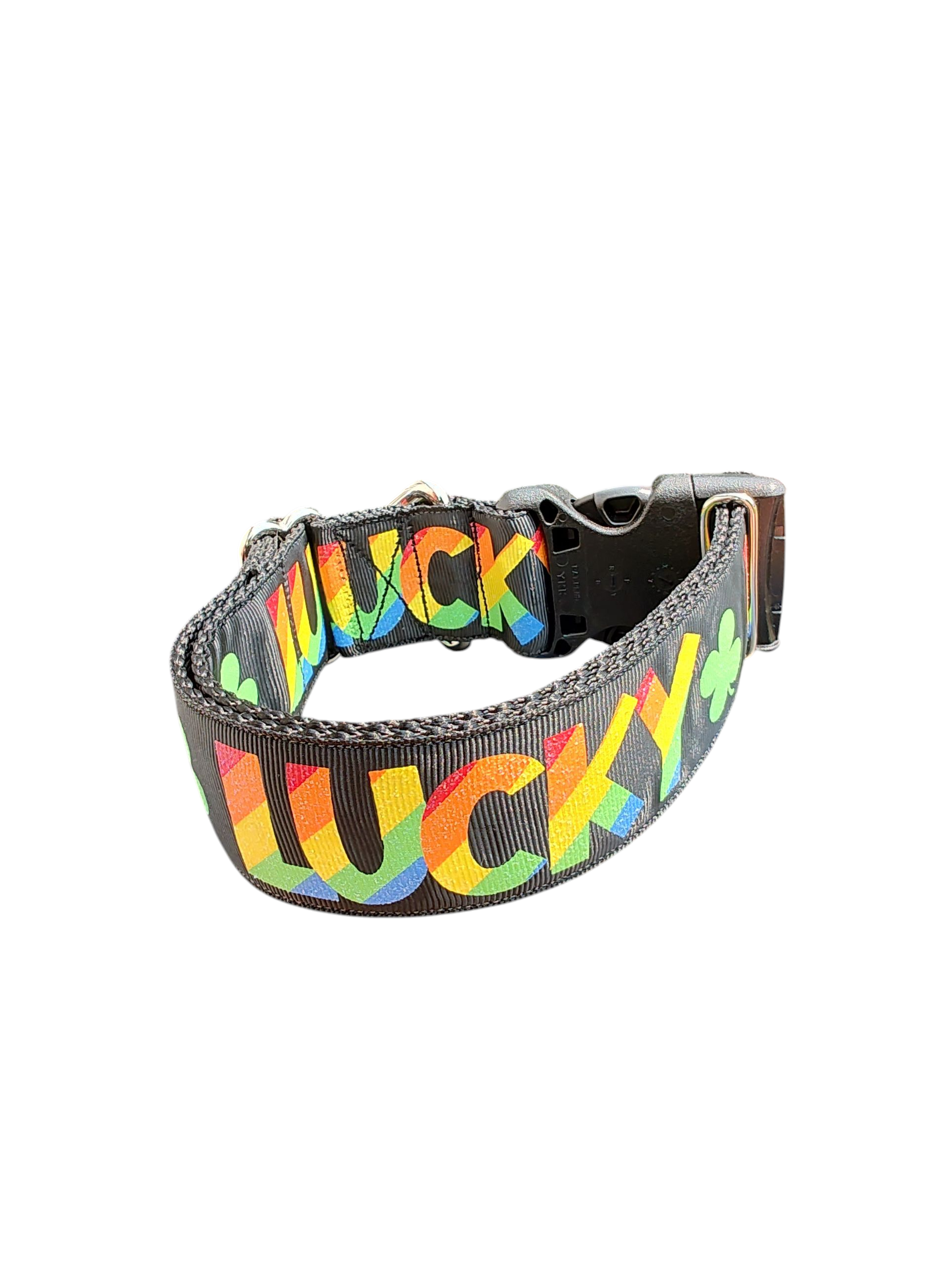 1.5" Wide Lucky Rainbow Clover Nylon Dog Collar | Purrfect Pet Kingdom